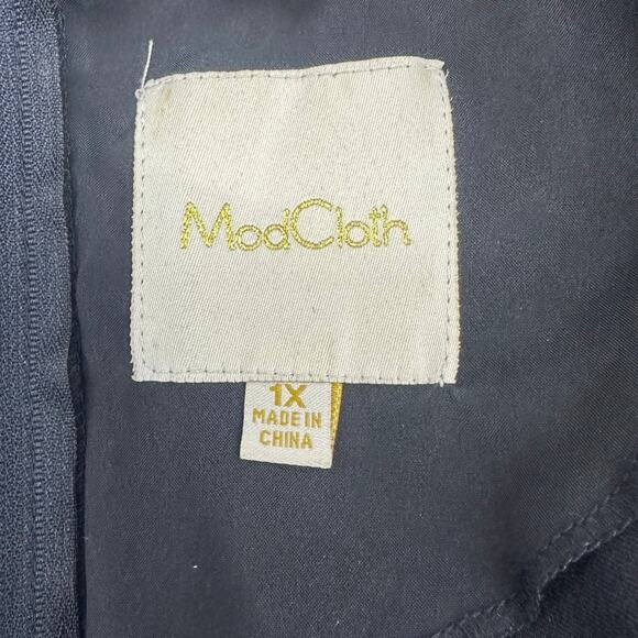 ModCloth Sleeveless Metallic Blue Black Mandarin Collar Dress Women's Size 1X - Picture 6 of 9